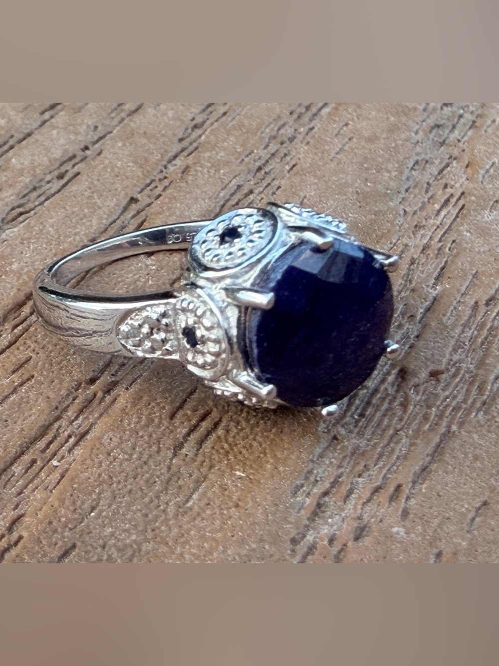 AAA 3.12 CTW Blue Sapphire Diamond 14K White Gold Over Silver Ring Size 7